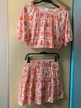 Zara Kids Cropped Top and Skirt Set, 100% Cotton, Size 12-13 Years